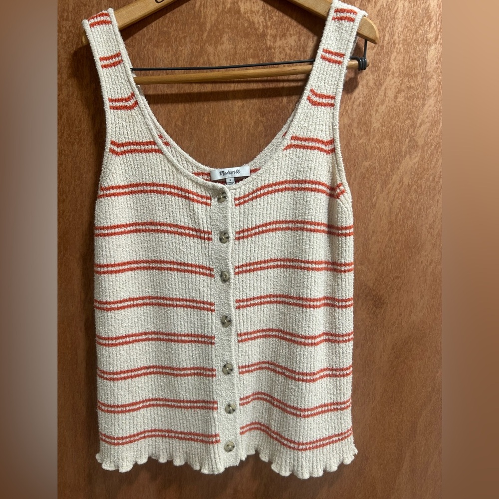 Madewell Cream Orange Fuzzy Ribbed Button Stretch Soft Sleeveless Sweater Size S